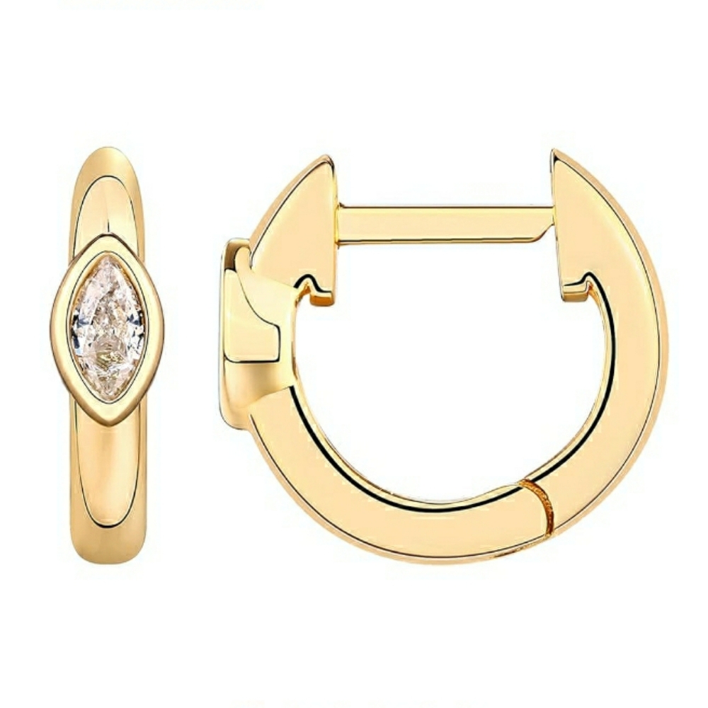 14K Gold Plated Cubic Zirconia Hoop Round Huggies Stud Earrings